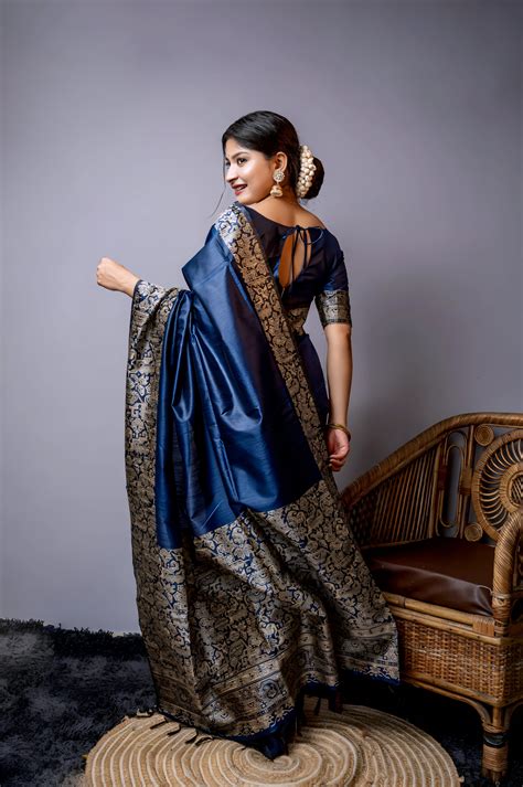 navy blue kalamkari weaving raw silk saree kalyanja
