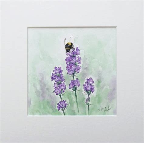 Lavender Bumble Bee Watercolour Painting Floral Folksy