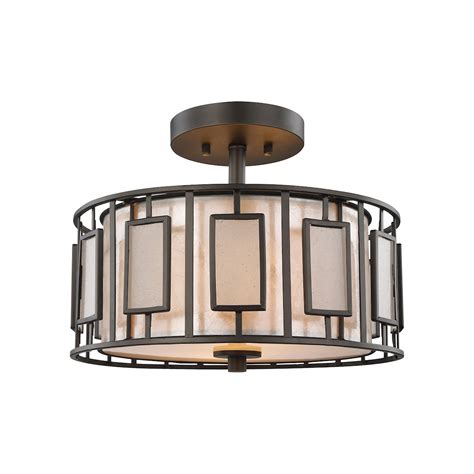 Minden 2 Light Semi Flush In Tiffany Bronze With Mica And Frosted Seedy Glass By Elk Lighting