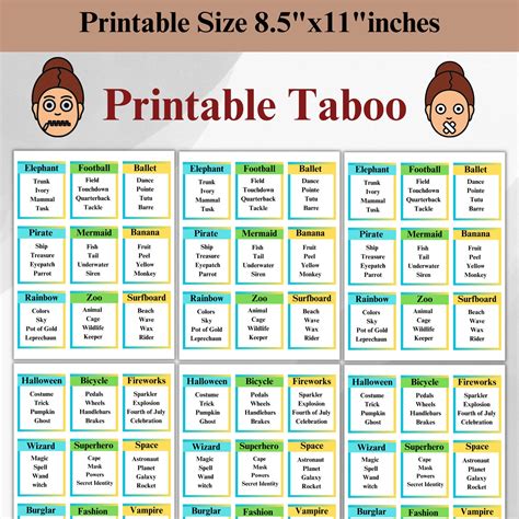 Printable Taboo Game Taboo Game Forbidden Words Instant Download