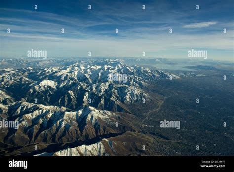 Aerial View Of The Wasatch Mountains And Southern Salt Lake City Stock