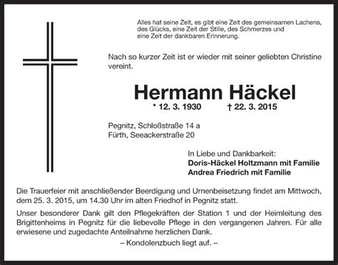 Traueranzeigen Von Hermann H Ckel Nordbayerischer Kurier