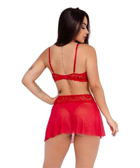 Conjunto Imi Lingerie Lua De Mel Noite Noiva Suti Calcinha Fio Saia