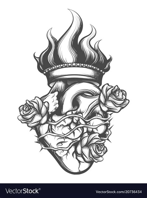 Sacred Heart Engraving Royalty Free Vector Image