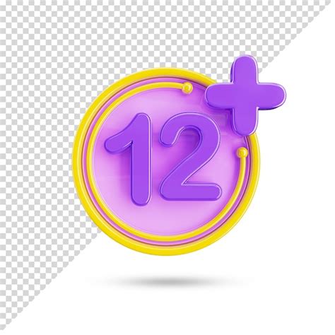Возрастное ограничение 12 plus 3d значок на прозрачном фоне. двенадцать ...