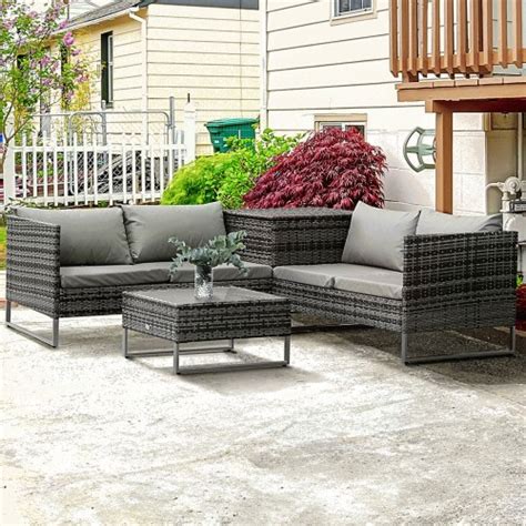 Outsunny Seater Grey Rattan Wicker Corner Sofa Lounge Set Compare