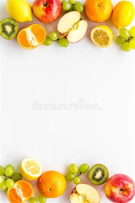 Oranges Lemon Apple Kiwi And Grape Healthy Food Concept With