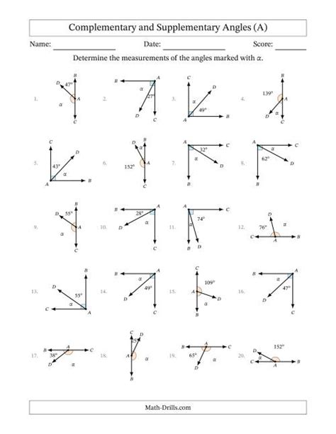 Free supplementary angles worksheet, Download Free supplementary angles ...