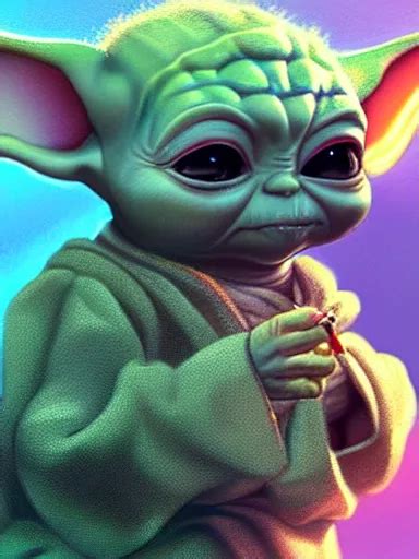 Baby Yoda Smocking A Joint Cigarette Weed Digital Stable Diffusion