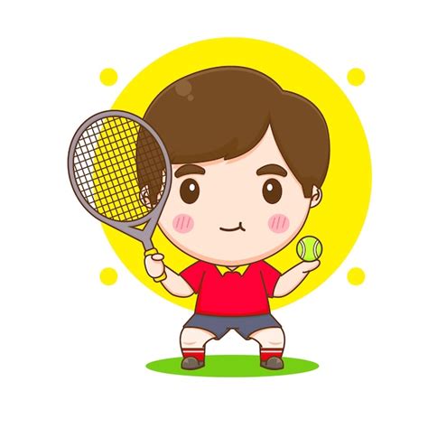 Ilustración de personaje de jugador de pelota de tenis chico lindo