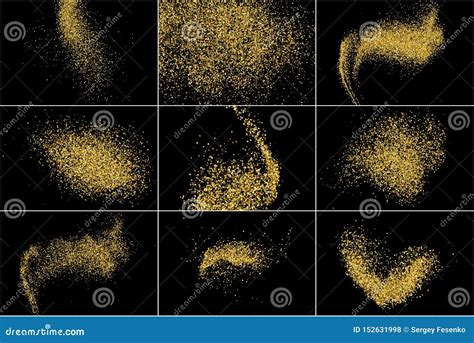 Set of Gold Glitter Texture Isolated on Black Stock Vector ...