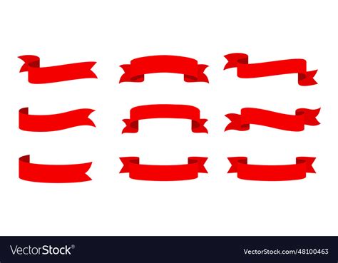 Red ribbon banner set flat Royalty Free Vector Image