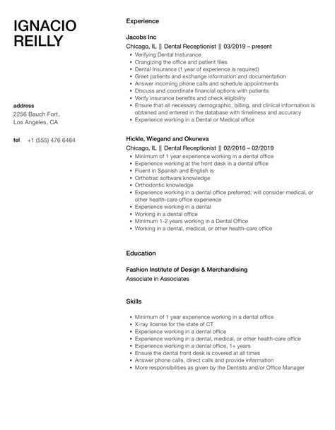 Dental Receptionist Resume Sample Deenacabrera Blog