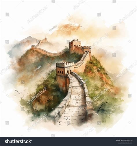 Great Wall China Watercolor Paint Stock Illustration 2283212209 | Shutterstock