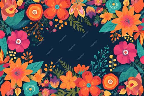 Premium Photo | A colorful floral border with orange flowers.