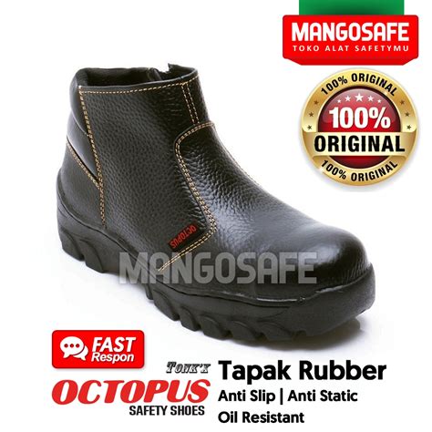 Jual Octopus Ox 509 Sepatu Proyek Semi Boot Hitam Resleting Safety Shoes Zipper Tapak Karet