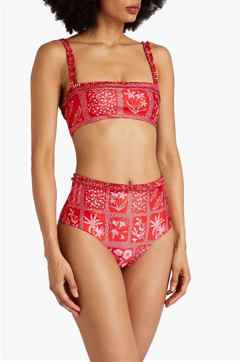 Agua By Agua Bendita Olmo Ipanema Escarlata Ruffled Printed Bikini Top