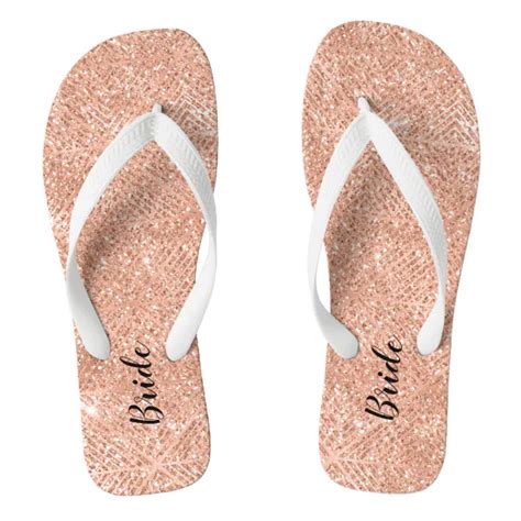 Pink Rose Gold Glitter Bride Wedding Flip Flops Zazzle