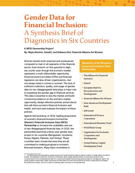 Towards Womens Financial Inclusion Gender Data Diagnostics Of Six