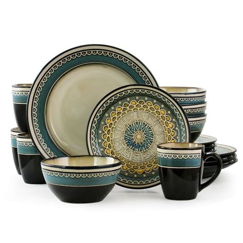 Gibson Elite Amberdale 16 Piece Stoneware Dinnerware Set in Teal ...