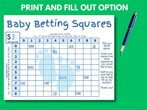 Editable Baby Guessing Game Template Baby Betting Squares Game Fun