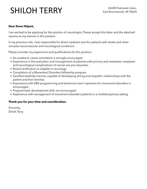 Neurologist Cover Letter | Velvet Jobs