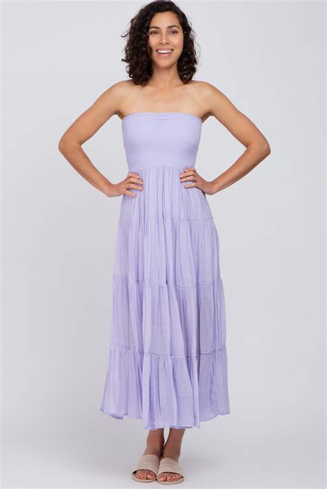 Lavender Strapless Smocked Tiered Maxi Dress Pinkblush