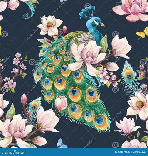 Watercolor Peacock Vector Pattern Stock Vector Illustration Of Clip