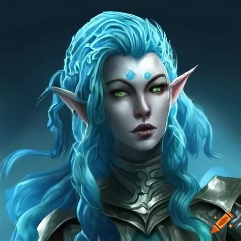 Image Of A Blue Skinned Aquatic Elf Woman In Armor On Craiyon