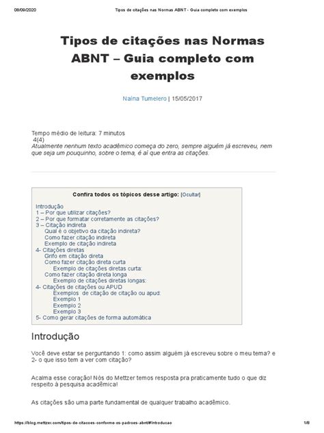 Tipos de Citações Nas Normas ABNT - Guia Completo Com Exemplos | PDF ...