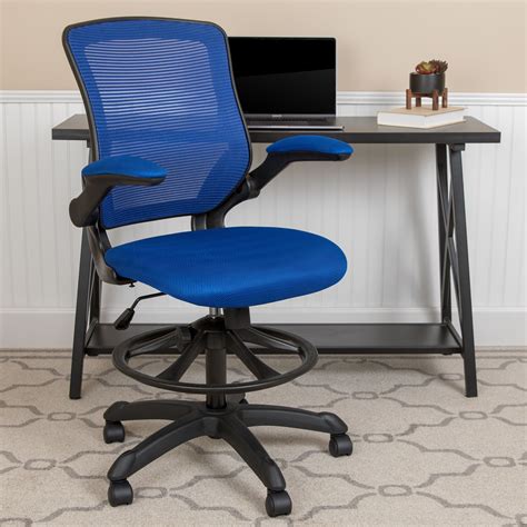 Flash Furniture Mid Back Blue Mesh Ergonomic Drafting Chair With