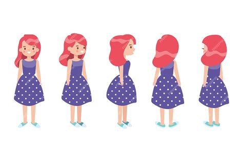 Premium Vector Girl Woman Front Side Back View Flat Vector Character For Animation Separate