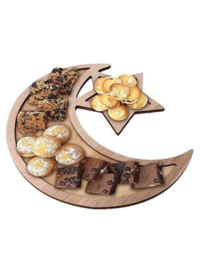 Eid Tray Food Serving Tray Ramadan Wooden Tray Moon Star Shape