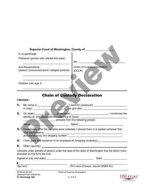 Washington WPF PS 02 0350 Declaration Of Chain Of Custody Chain Of