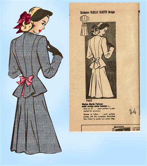 Marian Martin 9465 1940s Misses Wwii Suit 32 B Vintage Sewing Pattern Vintage4me2