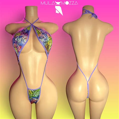 Exotic Dancewear Slingshot Bikini Rainbow One Piece Swimsuit Stripper Outfits Two Piece