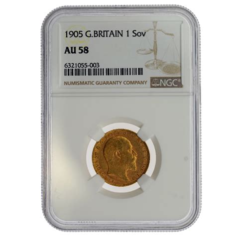 Pre Owned 1905 UK Edward VII Full Sovereign Gold Coin NGC Graded AU 58