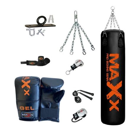 Maxx 6ft Punch bag set 6pcs Black/Orange Leather boxing punchbag Hook ...