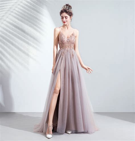 Stylish V Neck Tulle Beads Long Prom Dress Formal Dress On Storenvy