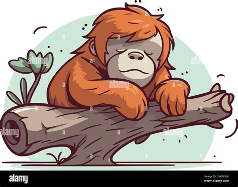 Vector illustration of an orangutan sitting on a tree branch Stock ...