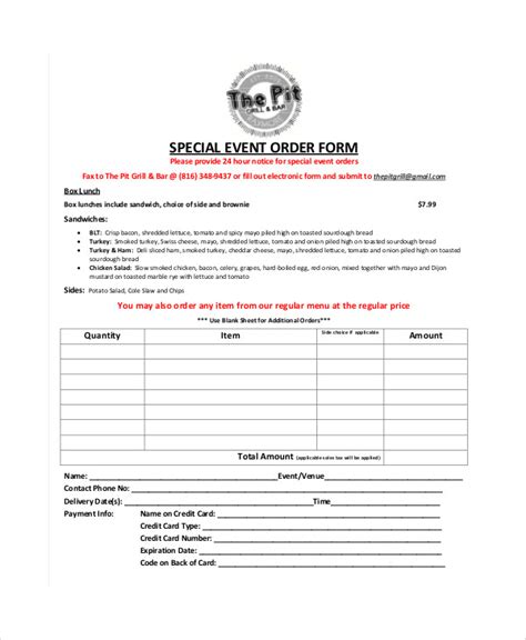 Special Order Form Template Tutoreorg Master Of Documents