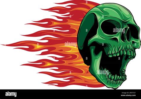 Vector Illustration Of Skull On Fire With Flames On White Background