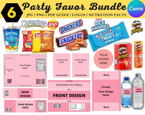 6 Party Favor Templates Template Bundle Party Favors Chip Bag Template