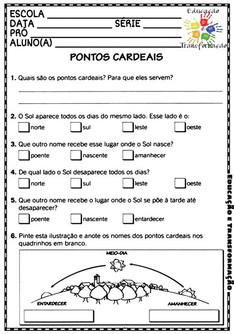 Atividades Pontos Cardeais Ano Gabarito Edukita