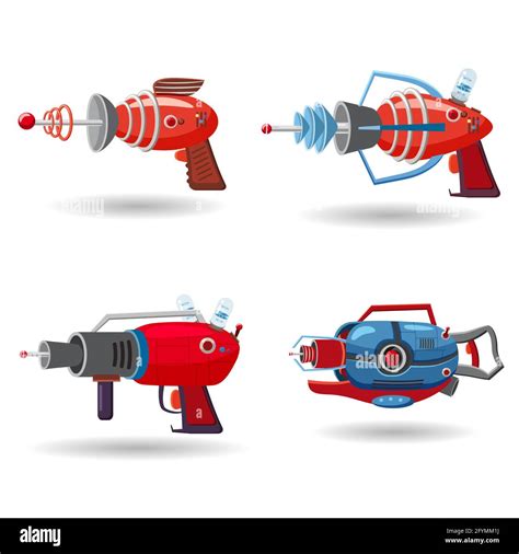 Set Cartoon Retro Space Blaster Ray Gun Laser Weapon Vector