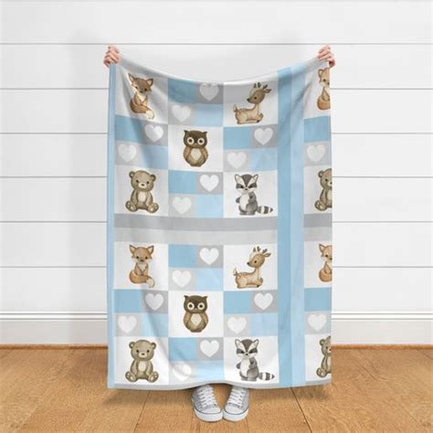 Blue Woodland Animals Quilt Baby Boy Fabric Spoonflower