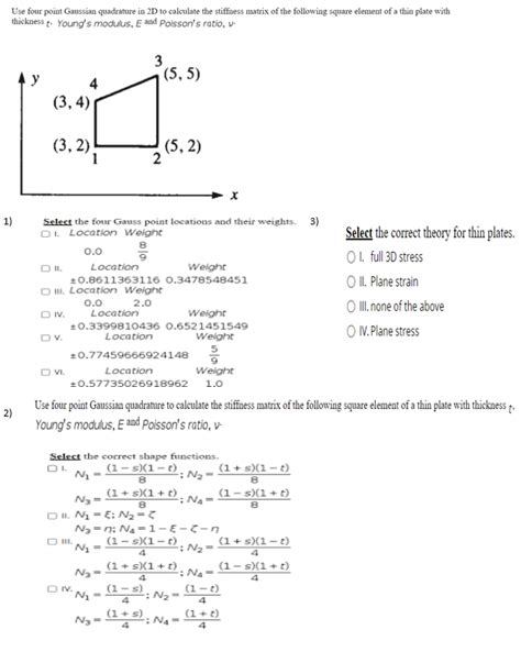 Solved Use Four Point Gaussian Quadrature In 2d To Calculate