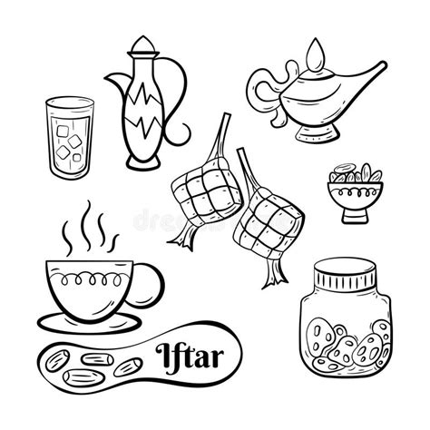 set  iftar food hand drawn icon stock vector illustration  icon