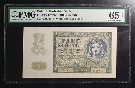 1940 5 zł seria A PMG 65 EPQ 14732214370 oficjalne archiwum Allegro