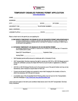 Fillable Online Transportation Wisc Temporary Disabled Parking Permit